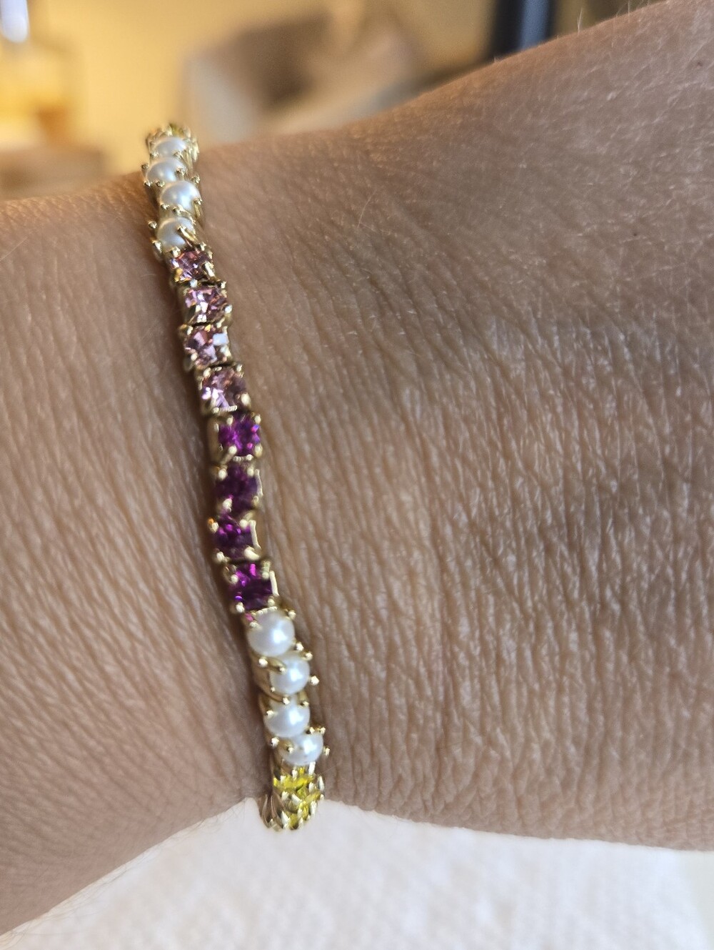 Draper James Gold Bracelet with White Pearls and Pink And Green Gemstones